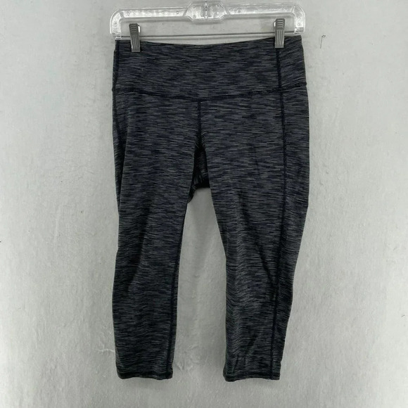 Athleta Pants - Athleta Capri Leggings Women Sz S Gray Striped Mid Rise Stretch Yoga Athletic